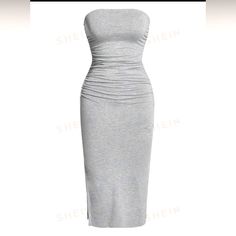 Small Grey Tube Dress From Shein Never Worn Extremely Soft Grey Short Dress, Dress From Shein, Drop Shoulder Dress, Dress Png, Tube Midi Dress, Yellow Floral Dress, Midi Pencil Dress, Tube Top Dress, White Bodycon Dress