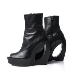 Ann Demeulemeester Ss13 Cut-Out Negative Space Ankle Wedge Boots. Leather And Crafted In Italy. In Excellent Condition. Worn Only Twice, With Very Minimal Scuffing (Show In Photos). Platform 1.5" Heel 5" Size Us 7 It 37 Modern Platform Heeled Boots For Spring, Medium Width High Heel Platform Wedge Boots, Platform Wedge Boots With Medium Width High Heel, Leather High Heel Wedge Boots With Sculpted Heel, Leather Wedge Boots With Sculpted Heel And Round Toe, Modern Black Platform Wedge Boots, Modern Black High Heel Wedge Boots, Modern Wedge Boots With Reinforced High Heel, Modern High Heel Wedge Boots With Reinforced Heel