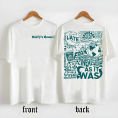 Harry's House Harry T-shirt Best Selling Shirt Designs, Halloween T Shirt Design, Event Tshirt Design, Class Shirt Designs, Band Merch Design, Merch Ideas Products, Merch Branding, Restaurant Merch, Simple Tshirt Design