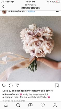 the bride's bouquet is being held by her mother