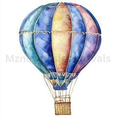 a watercolor painting of a hot air balloon