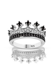 925K sterling silver Crown ring we used high quality zircon,(black zirconium) available ring sizes : queen USA: 5/5.5/6/7 please leave your ring size when you placing your order. your order will arrive in a gift box. WE OFFER FULL WARRANTY ON OUR CROWN RINGS ( All our crown rings are made of 925K sterling silver , please let us know if you are allergic to silver. We give a warranty on our crown ring. You receive the ring and size is wrong we will exchange it, she or he didn't like the style plea Silver Crown Ring, King Ring, Queen Rings, Tiara Ring, Black Crown, Princess Ring, Crown Ring, Silver Crown, Rings Cool