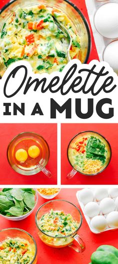 one - pot omelette in a mug with eggs and spinach