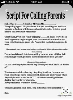 a poem with the words script for calling parents