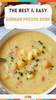 German Potato Soup German Gluten Free Recipes, Potato Soup With Noodles, Lactose Free Potato Soup, Gf Potato Soup, Vegetarian German Recipes, Hearty Potato Soup, Golden Potato Soup, German Soup Recipes, Potato Soup Gluten Free