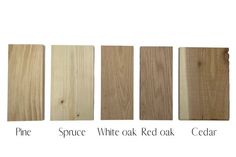 different types of wood are shown in the same color and size, including white oak, red oak, cedar, pine