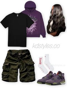 Cute Tomboy Summer Outfits, V Lone Outfit, Shein Tomboy Outfit Ideas, Outfit Ideas Layout Baddie, Roller Skating Outfits Black Women, Canyon Purple Jordan 4 Outfit, Dopeskill Outfits, Cute Swag Outfits For School, Outfit Ideas Tomboy