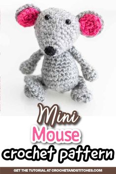 Gray crocheted mini mouse with pink ears Crochet Mouse Pattern, Mouse Amigurumi, Mouse Crochet, Fast Crochet, Mighty Mouse, Mouse Pattern, Crochet Mouse, Mouse Toy, Mini Mouse