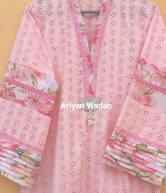 Pakistani Girls Dresses, Dress Stitching Ideas, Summer Pink Dress, Knee Length Kurti, Embroidery Quotes, Scrunchie Bow, Dress Stitching, Lace Suit