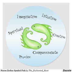 a circular sticker with the words in different languages, and two green seahorses