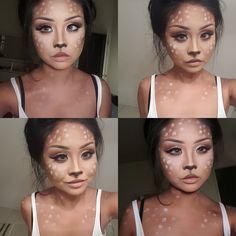 Bambi Makeup Deer Halloween, Doe Costume Halloween, Doe Outfit, Easy Deer Costume Makeup, Deer Makeup Halloween Aesthetic, Deer Nose Makeup, Doe Halloween Makeup, Halloween Animal Costumes For Women, Deer Makeup Black Woman