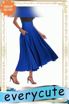 Blue High Waisted Swing A-line Maxi Skirt Blue A-line Bottoms With Pockets, Blue Fitted A-line Maxi Skirt, Chic Blue A-line Maxi Skirt, Blue A-line Maxi Skirt With Lining, Flowy A-line Maxi Skirt With Pockets, Chic A-line Maxi Skirt In Solid Color, A-line Pleated Skirt With Pockets, Spring A-line Maxi Skirt With Pockets, High Waist Light Blue Lined Skirt