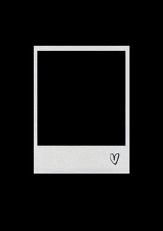 a white square frame with a heart on the bottom and black background in the middle