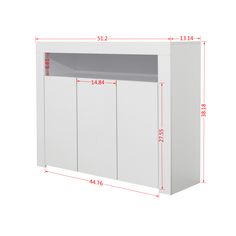 a white cabinet with measurements for the doors