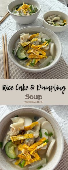 rice cake and dumpling soup with cucumbers, carrots, and noodles