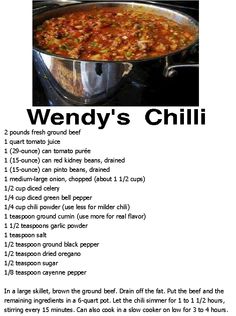 the recipe for wendy's chili is shown here