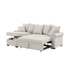 a sectional sofa with storage underneath it