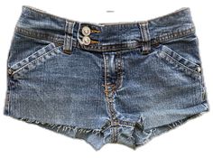 Y2k Fitted Denim Shorts, Y2k High Waist Medium Wash Shorts, Fitted Y2k Denim Shorts, Y2k High-rise Medium Wash Shorts, Y2k Style Medium Wash Short Bottoms, Y2k Fitted Jean Shorts With Pockets, Y2k Style Cutoff Jean Shorts With Pockets, Y2k Cutoff Jean Shorts With Pockets, Fitted Y2k Denim Jean Shorts