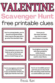 valentine scavenger hunt with free printable clues