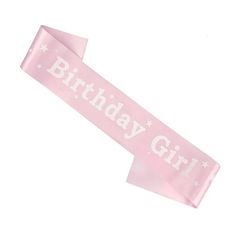 a pink birthday girl sash with stars on the front and white lettering that says, birthday girl