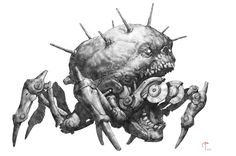 a drawing of a creature with spikes on it's head and claws in its mouth