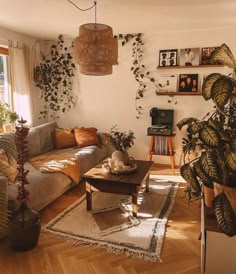 a living room filled with furniture and lots of plants