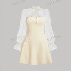 Brand New Shein Mod Dress Color: Apricot Never Been Worn Size: Medium Coquette Look Cutecore Dress, Coquette Dresses, Coquette Clothes, Angelcore Outfits, Middle School Dance Dresses, Mock Neck Bodycon Dress, Maternity Black Dress, Homecoming Outfit, Fall Floral Dress