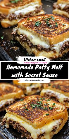 homemade patty melt with sauteed cheese on top