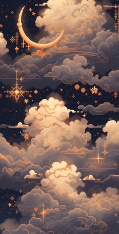 the sky is filled with clouds and stars