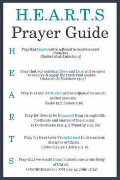 a prayer poster with the words, hear art's prayer guide in blue and green