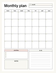 a printable calendar with the month planner on it, including dates and months to do lists