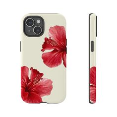 a phone case with red flowers on it