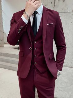 Black/Blue/Burgundy Men's Wedding Suits 3 Piece Solid Colored Standard Fit Single Breasted One-button 8176029 2022 – $137.37 Mens Business Casual, Business Casual Blazer, Cheap Wedding Dresses Online, Work Blazer, Satin Short, Vest Coat, House Projects