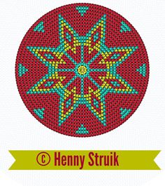 a cross stitch pattern with an image of a red and blue flower in the center