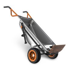 a silver and orange cart on a white background