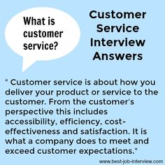 an advertisement with the words customer service interview answers