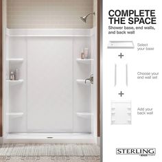 the complete shower and bath combo is shown in this ad for sterling home products, which includes