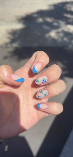 Summer nails, blueberry nails, fun summer nails, blue nails, acrylic nails with design, almond acrylic nails Blueberry Nails Acrylic, Round Acrylic Nails Summer, Fun Summer Nails Blue, Fun Summer Nails Almond, Coastal Granddaughter Nails, Short Almond Nails Summer, Blue Nails Almond