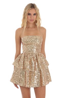 Aspen Sequin Lace Up Dress in Gold | LUCY IN THE SKY Homecoming Dresses Yellow, Backless Dress Short, Mini Homecoming Dress, Homecoming Dresses For Teens, Sequin Homecoming Dress, Mini Homecoming Dresses, Red Homecoming Dresses, Dusty Rose Dress, Short Homecoming Dress