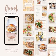 the food instagram postcard is displayed on an iphone with photos and text below it