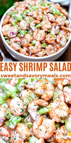 shrimp salad with celery and carrots in a bowl