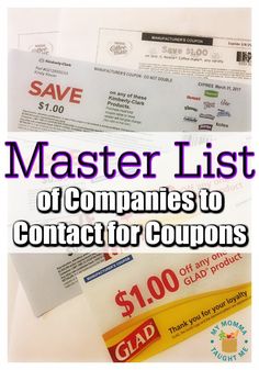 the master list of companies to contact for coupons