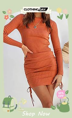 No Turning Back Drawstring Mini Dress Stretch Dresses With Drawstring For Fall, Stretch Drawstring Dresses For Fall, Fitted Drawstring Mini Dress For Fall, Fall Pullover Sweaters, Model Shop, Neck Bodycon Dress, Bodycon Maxi Dresses, Rust Dress, Long Sleeve Mini