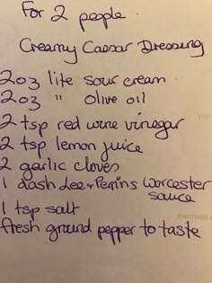 a handwritten recipe for creamy carrot dressing