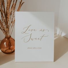 Delicate Gold Calligraphy Love Is Sweet Wedding Pedestal Sign Editable Template Sparkler Exit Sign, Wedding Sparkler Send Off, Sparklers Wedding Sign, Summer Calligraphy, Wedding Pedestal, Sparkler Sign, Let Love Sparkle, Calligraphy Love, Simple Wedding Favors