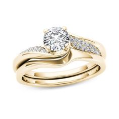 5/8 CT. T.w. Diamond Twist Bypass Bridal Set in 14K Gold Bypass Engagement Ring, Unique Diamond Rings, Diamond Bridal Sets, Bridal Ring Sets, Unique Diamonds, Bridal Ring Set, Custom Engagement Ring, Bridal Ring, Bridal Sets