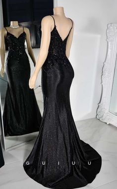 Experience elegance and sophistication in our G4566 prom dress. This mermaid style dress features a flattering v-neck, delicate straps, and pleated details. The black beading adds a touch of glamour, while the court train adds a dramatic finish. Perfect for prom, formal events, and more. Cool Toned Prom Dress, Black Prom Dress Long Elegant, Dress For Black Women, Prom Black Dress, Masquerade Prom Dress, Long Black Prom Dress, Mermaid Style Dress, Classy Prom Dresses, Black Prom Dress