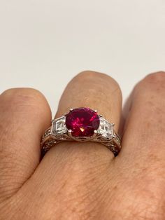 Hand made vintage filigree engagement ring with ruby cubic zirconia in sterling silver, can be polished up. Size 5 My jeweler can re size for a $10-$20 fee All rings are shipped free in the US in a nice gift box. Check out our over a THOUSAND great reviews Engraving is $4 per letter and is not always perfect depending on the piece. It can take a few days if the jeweler is busy. This is payable to Paypal Judithsltd@gmail.com Heirloom Style Lab-created Ruby Diamond Ring As Gift, Heirloom Style Lab-created Ruby Diamond Ring Gift, Gia Certified Round Cut Ruby Ring Fine Jewelry, Gia Certified Round Cut Ruby Ring, Classic Gia Certified Cushion Cut Ruby Ring, Classic Gia Certified Cushion-cut Ruby Ring, Classic Diamond Ring With Lab-created Ruby Accent Stones, Classic Lab-created Ruby Rings For Promise, Exquisite Red Cubic Zirconia Rings