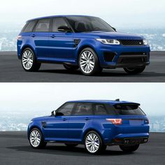 two pictures of the same blue range rover