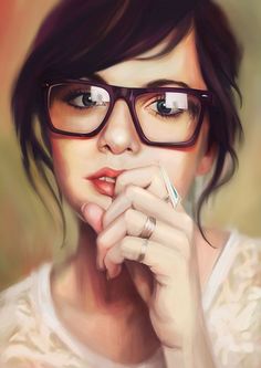 Paintable.cc | 50 Stunning Digital Painting Portraits: Lim Mei Yee Hipster Glasses, Digital Painting Portrait, Four Eyes, New Glasses, Wearing Glasses, Girls With Glasses, Makati, Benedict Cumberbatch, Ray Ban Sunglasses